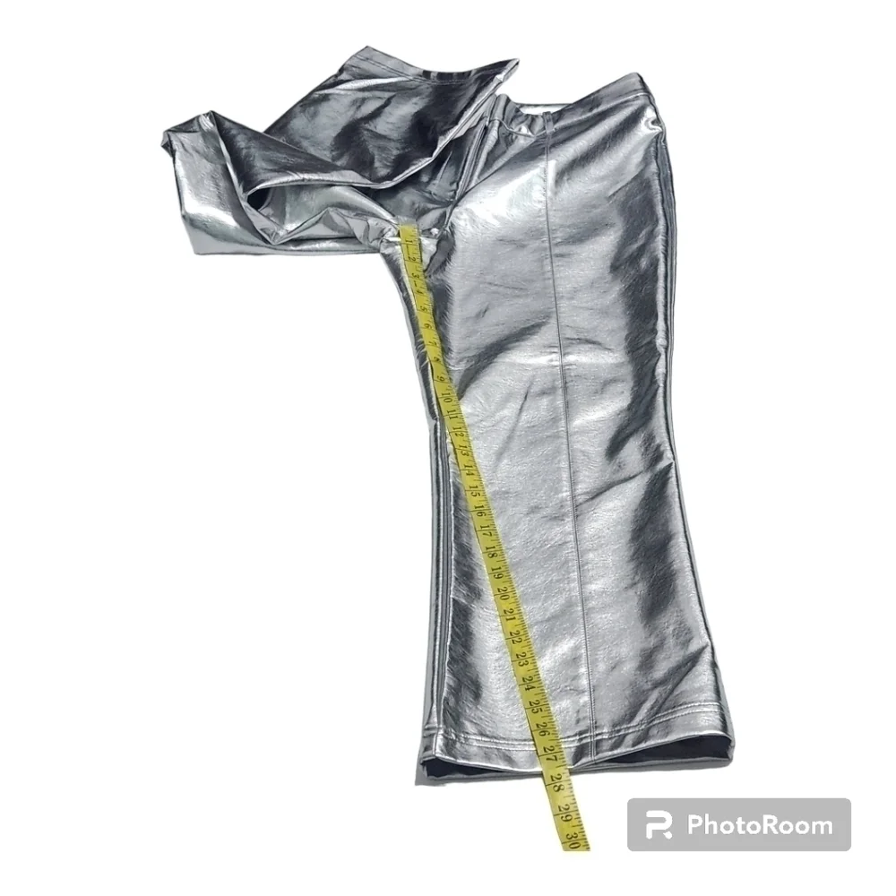 7 For All Mankind Silver Metallic  Coated Faux Leather Jeans Womes SIZE US Large - Picture 8 of 13